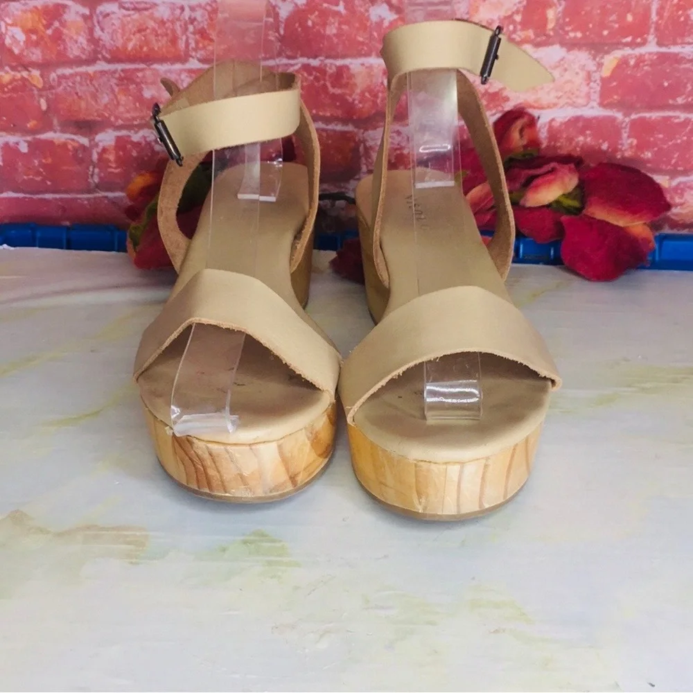 Nisolo Sarita Buff Leather Wedge Wooden Platform Strappy Sandals